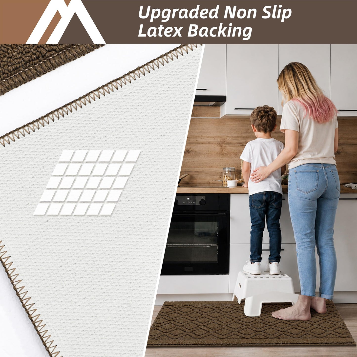 COSY HOMEER 48x20 Inch/30X20 Inch Kitchen Rug Mats Made of 100% Polypropylene 2 Pieces Soft Kitchen Mat Specialized in Anti Slippery and Machine Washable,Brown