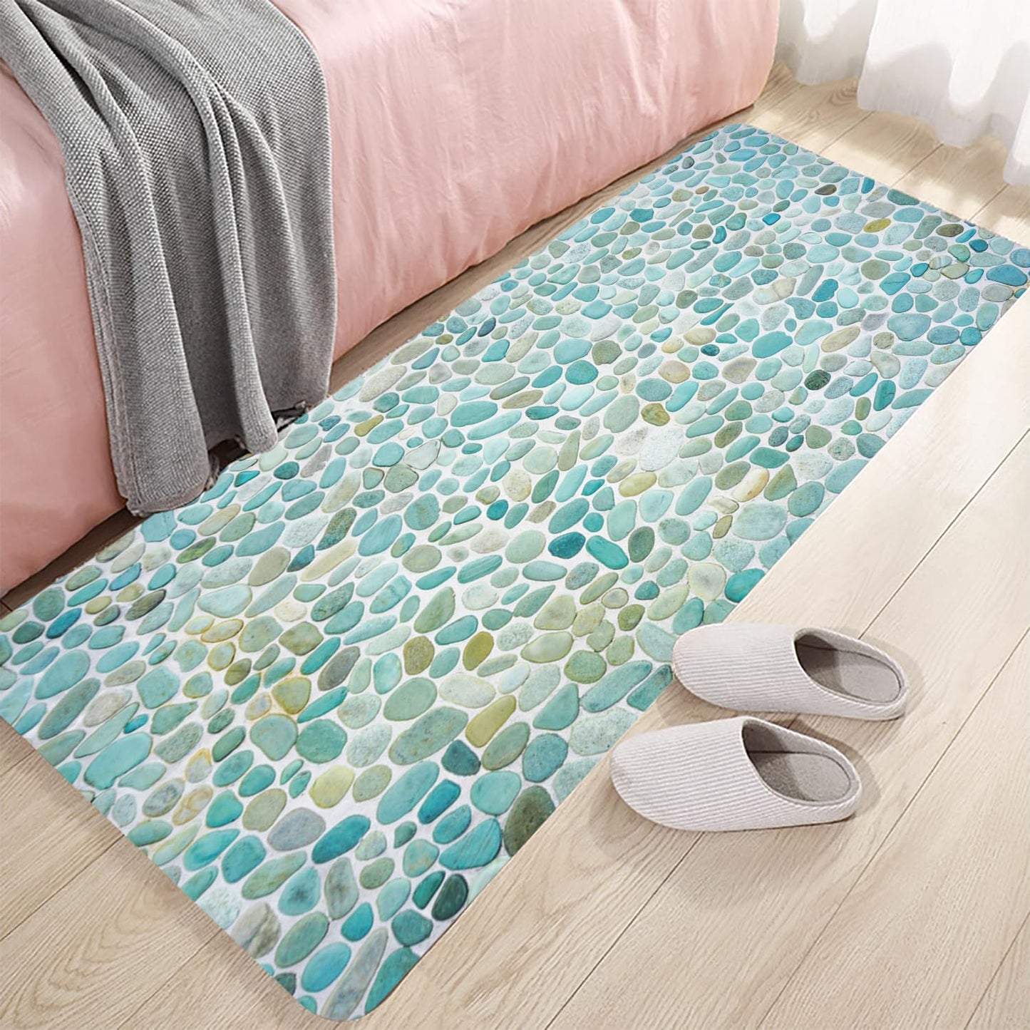 LYFANS Pebble Stone Memory Foam Bath Mat, Non-Slip Absorbent Flannel Bathroom Rug, Soft Quick Dry Shower Floor Mat for Tub, Kitchen, Bedroom (18"x47")