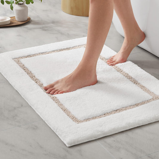 Madison Park Roan Bath Rug 17x24, Thick Absorbent Microfiber Bathroom Mat, Non Slip TPR Backing, Machine Washable, Oeko-TEX Certified, Hotel-Inspired Tufted Plush Design, Beige