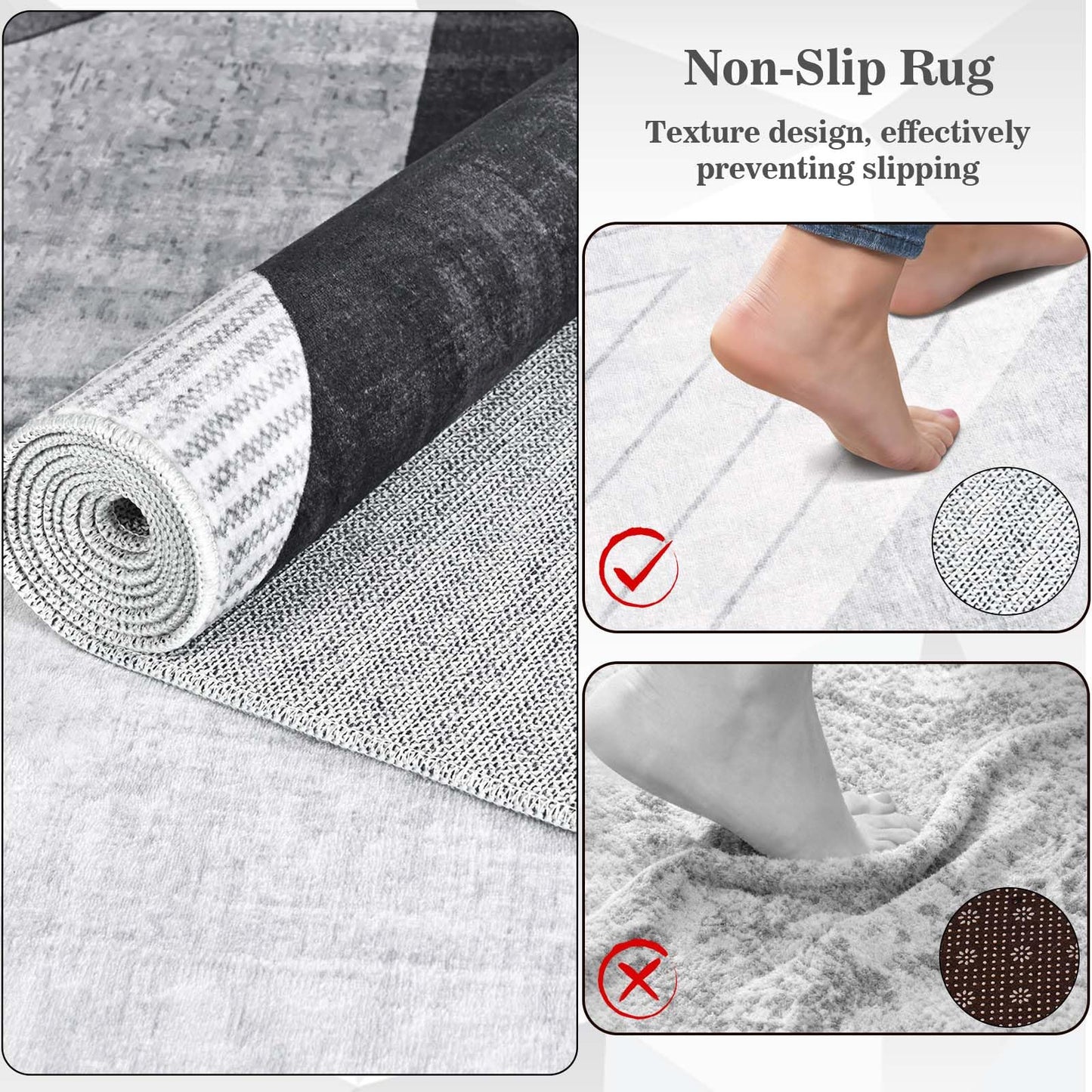 Yinhua Modern Geometric Area Rugs 9x12 Living Room Grey Washable Rugs Non Slip Low Pile, Large Soft Bedroom Rug Non Shedding, Modern Simplicity Carpet for Home Office, Dining Room, Grey Black