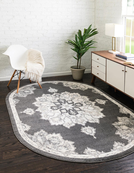Unique Loom Parker Collection Area Rug - Kokulu (4' x 6' Oval, Charcoal/ Gray)