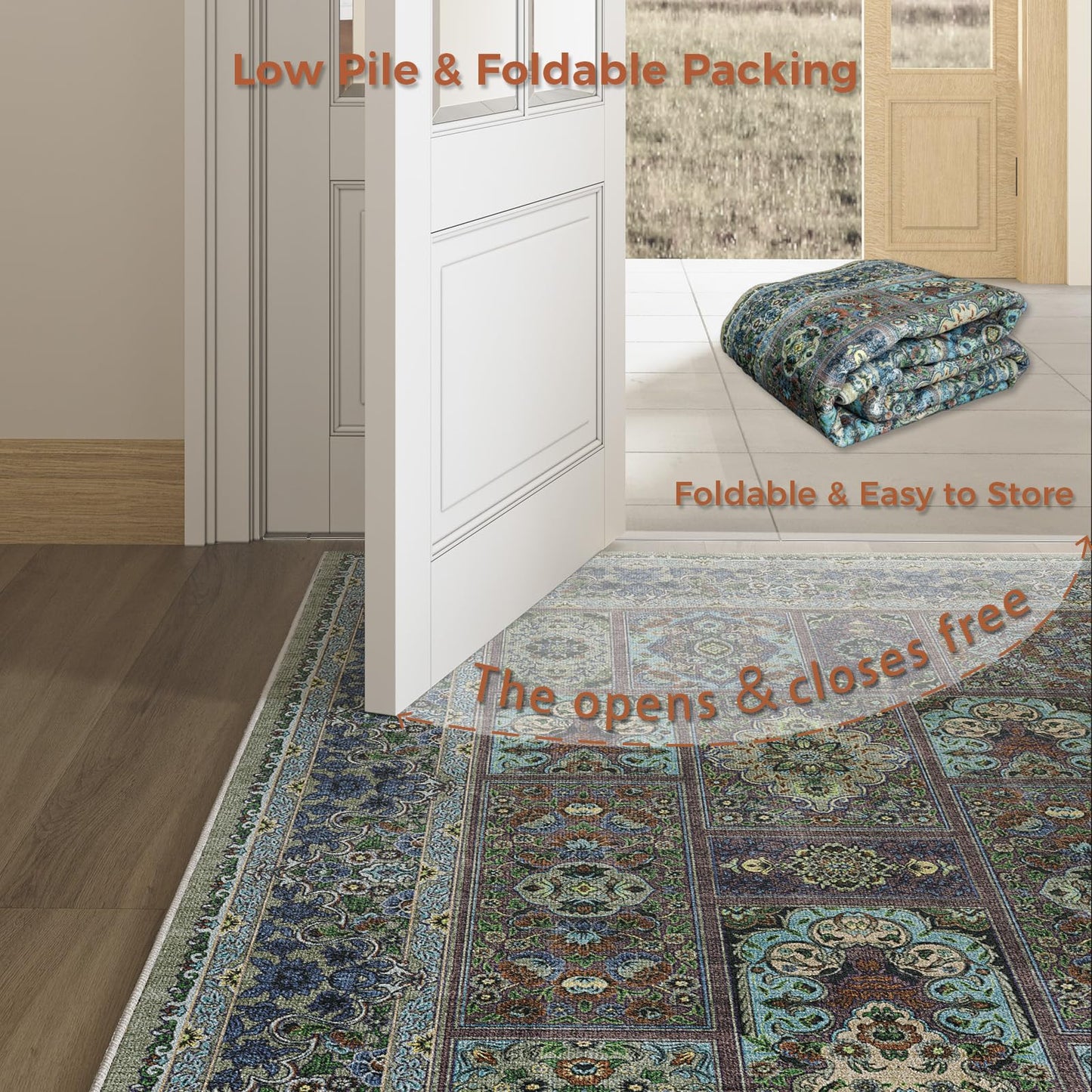 Kitogna 5x8 Area Rugs for Living Room, Foldable Soft Rugs for Under Table & Bedroom, Anti-Slip with Low Pile for Dining Room Easy to Store