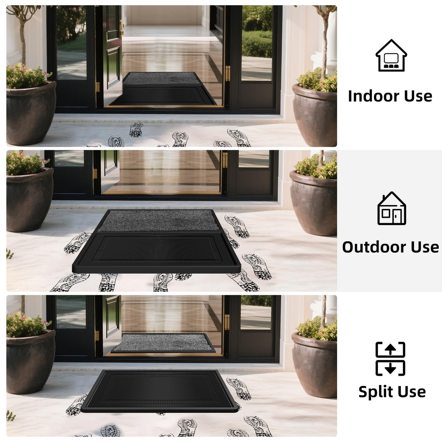 BEHERO Front Door Mat Outside Entrance - 2-in-1 Wet & Dry Dual Deep Cleaning Shoe Mats, Heavy Duty Indoor and Outdoor Welcome Matt, 16" x 47"/24" x 31.5" Variable-Size Disinfectant Mat for Entryway