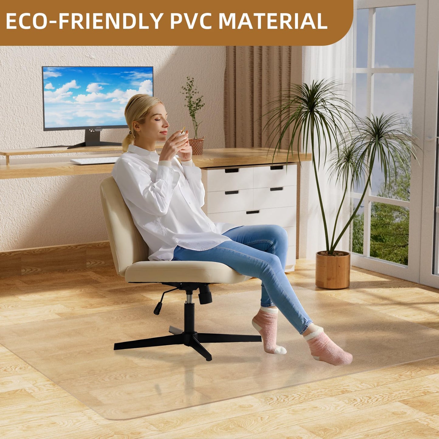 Office Chair Mat for Hard Floors 36 x 48 Inch, Clear Plastic Floor Protector for Rolling Desk & Computer Chairs, Transparent Under Desk Mat for Hardwood, Wood & Tile Floors