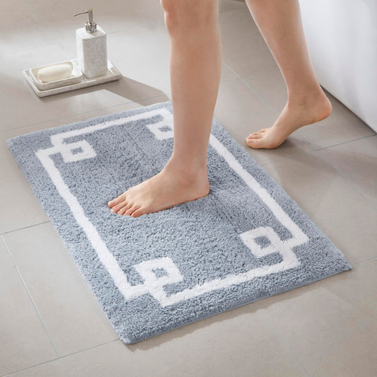 Madison Park Evan 100% Cotton Bathroom Non Slip Backing-Luxurious Tufted Plush Bath Mat Absorbent, Quick Dry, Spa Design Shower Room Décor, 20x30" Blue