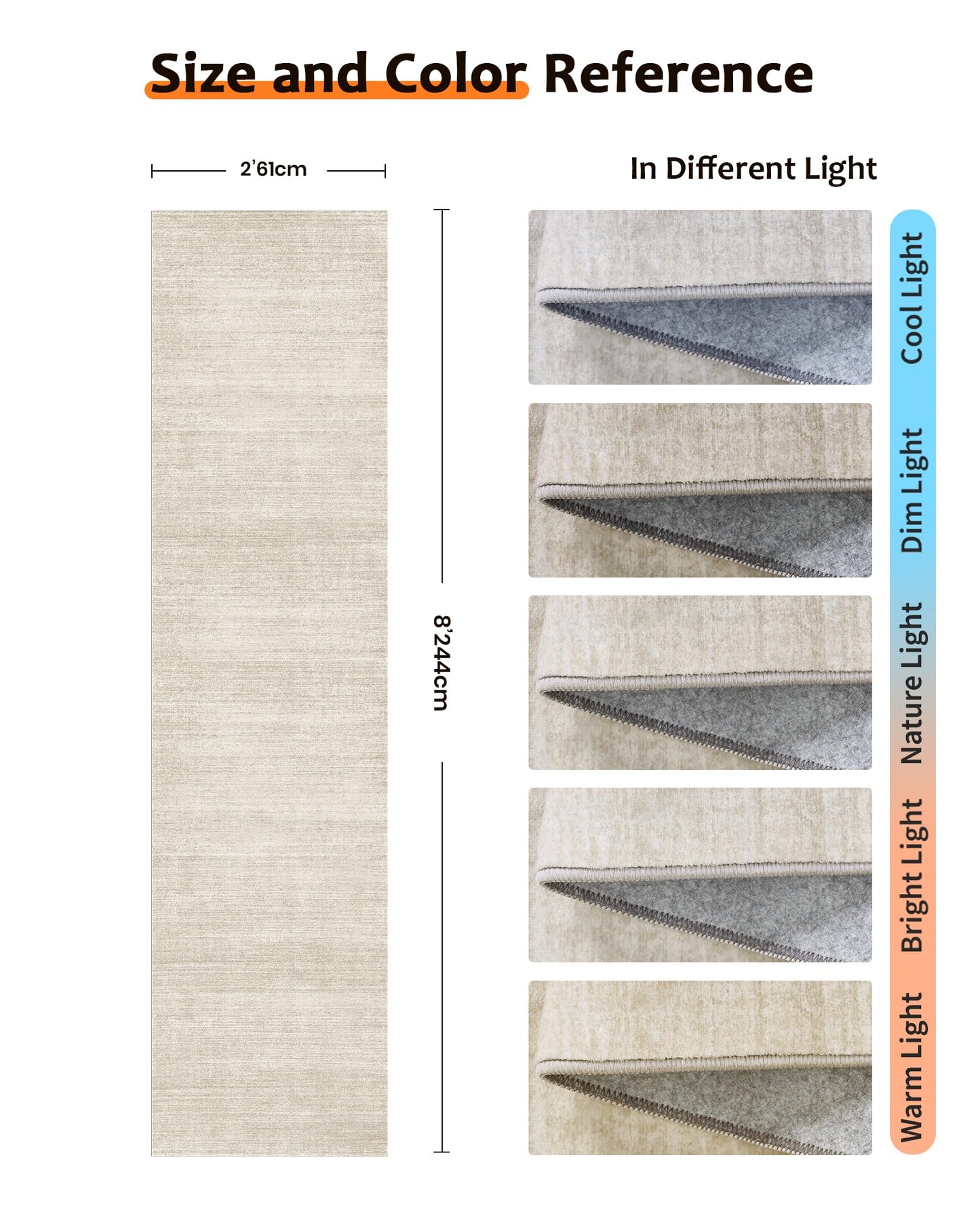 Art&Tuft Washable Runner Rug - 2x8 Hallway Runner Rug Non-Slip, Soft Low Pile Kitchen Rug Runners for Hallways, Entryway, Bedroom, Living Room, Beige