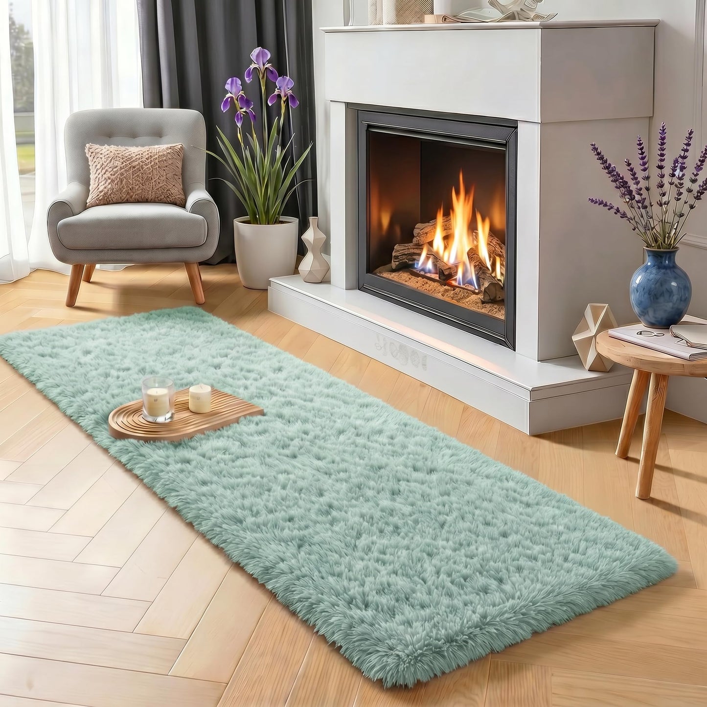 PAGISOFE Sage Green Runner Rugs for Bedroom Living Room Plush Fluffy Rug 2x6 Ft, Soft Carpet for Hallway, Non-Slip Indoor Floor Rugs for Nursery Kids Girls Room Home Decorative, Green