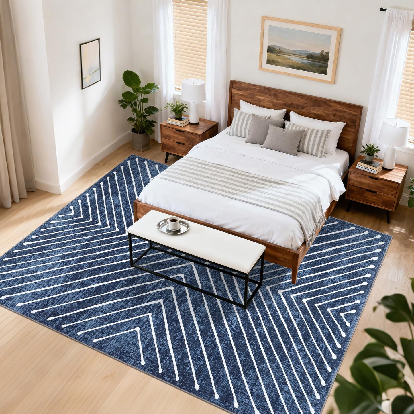 ROYHOME Area Rug 9x12 Living Room Rug Non Slip Modern Bedroom Stain Resistant Dining Room Throw Rug Geometric Area Rug Low Pile Untra Soft Contemporary Accent Carpet for Home Office, Navy
