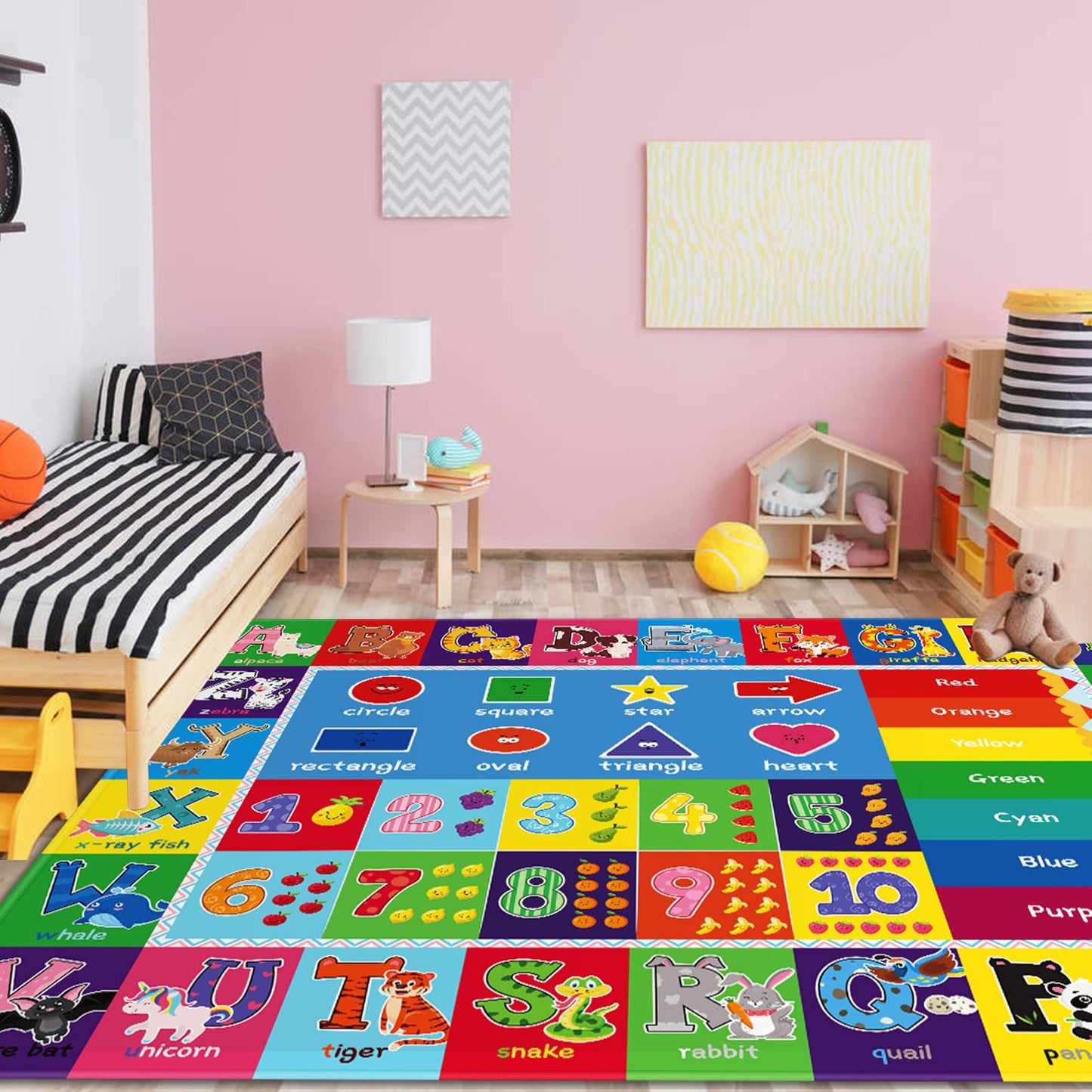 Kentaly 5X7 ABC Kids Rugs for Playroom - Play Mat with ABC Alphabet, Numbers & Colors Educational Rug for Kids Room, Classroom, Daycare, Preschool - Playmat for Boys and Girls (78.7X 59 Inch)