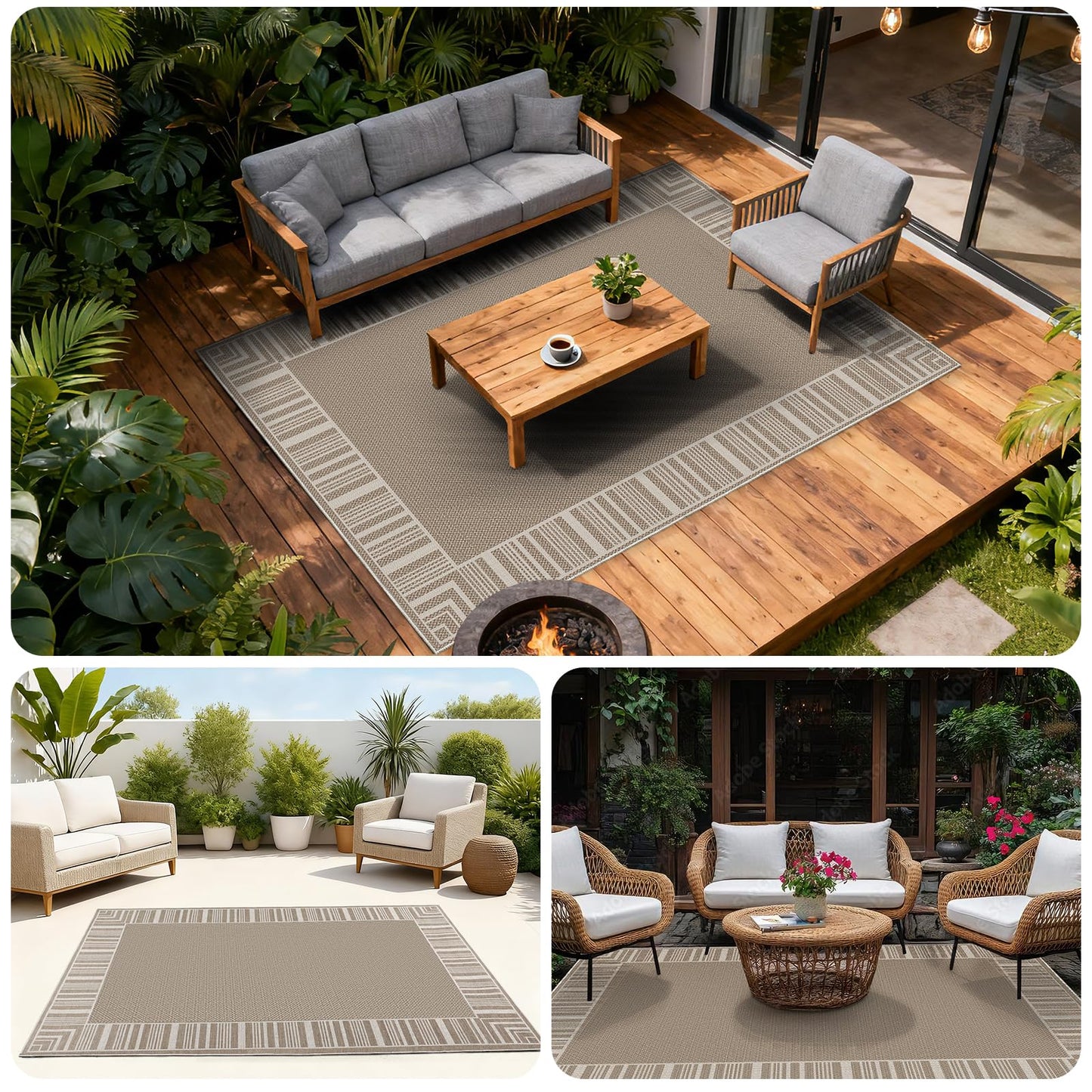 Garvee Area Rug 9x12 Washable - Extra Large Area Rug Non-Slip for Spacious Living Room, Modern Farmhouse Striped Border Carpet for Family Room, Basement, Large Bedroom, Low-Pile Floor Covering, Beige
