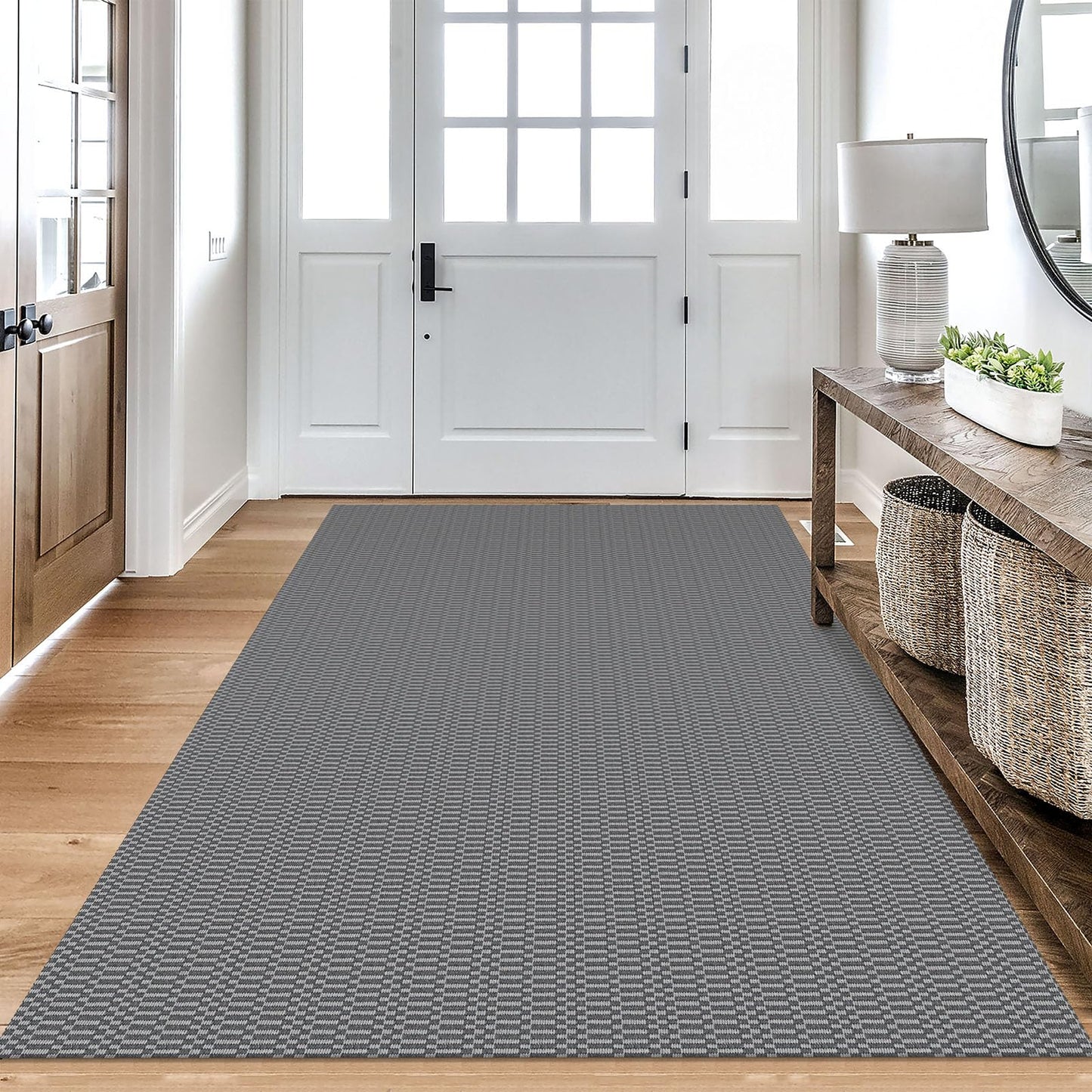 KOZYFLY Washable Area Rug 4x6 Ft Rubber Backed Rugs for Entryway Bedroom Throw Rugs Boho Entry Rug, Cotton Braided Floor Carpet for Dining Room Living Room, Grey/Charcoal Grey