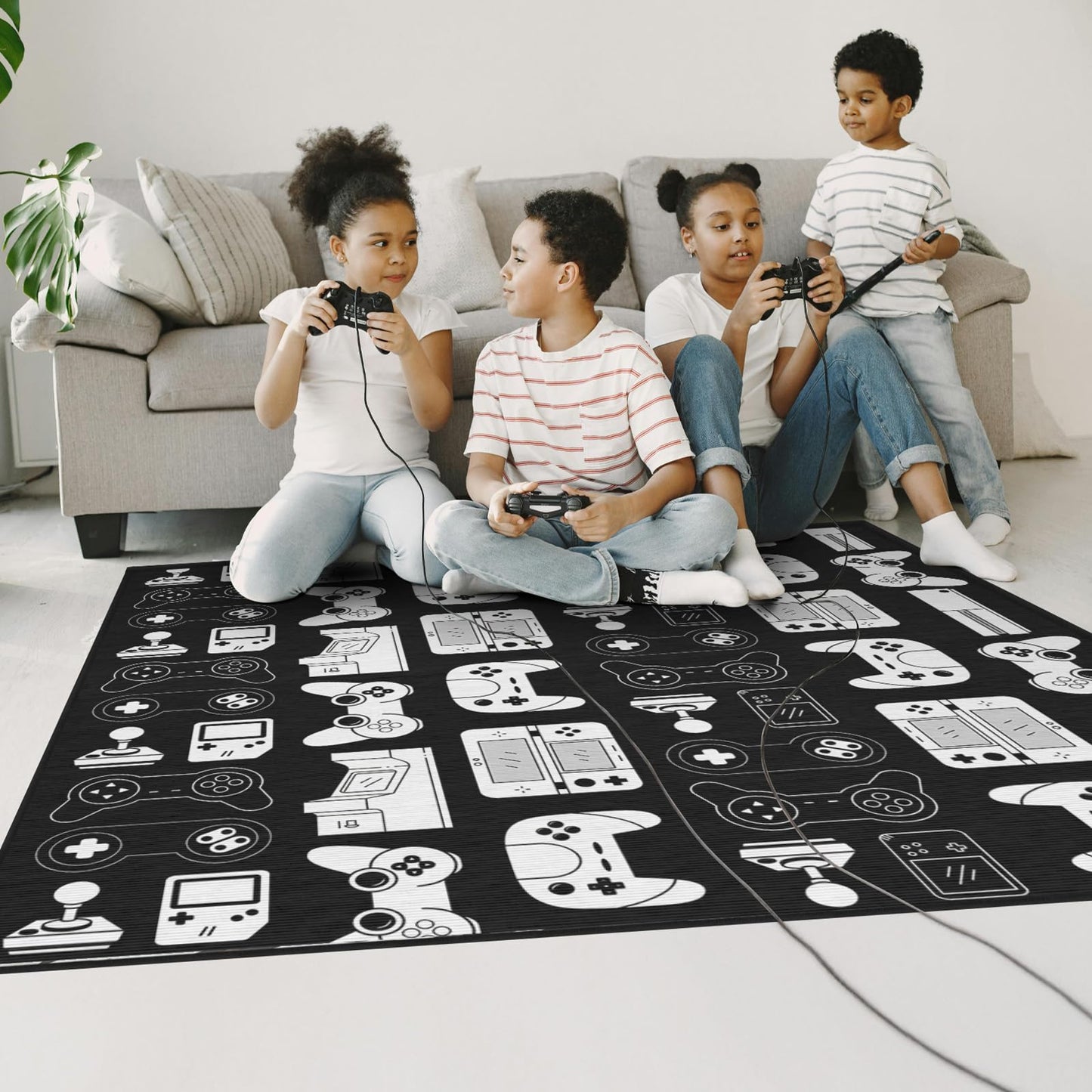 Auetwyona Gamer Rug for Boys Room Area Rugs 3x5 ft Black and White Gaming Rug for Gaming Room Decor Video Game Area Carpet for Teen Boys Bedroom, Kids Playroom, College Dorm,Men's Game Room