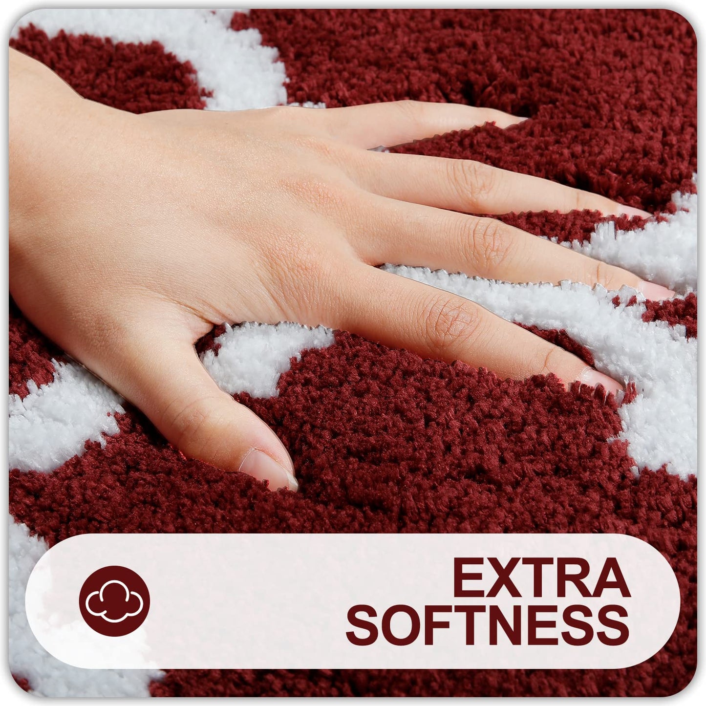 OLANLY Bathroom Rugs 30x20, Soft and Absorbent Microfiber Bath Rugs, Non-Slip Shaggy Shower Carpet, Machine Wash Dry, Bath Mats for Bathroom Floor, Tub and Shower, Burgundy