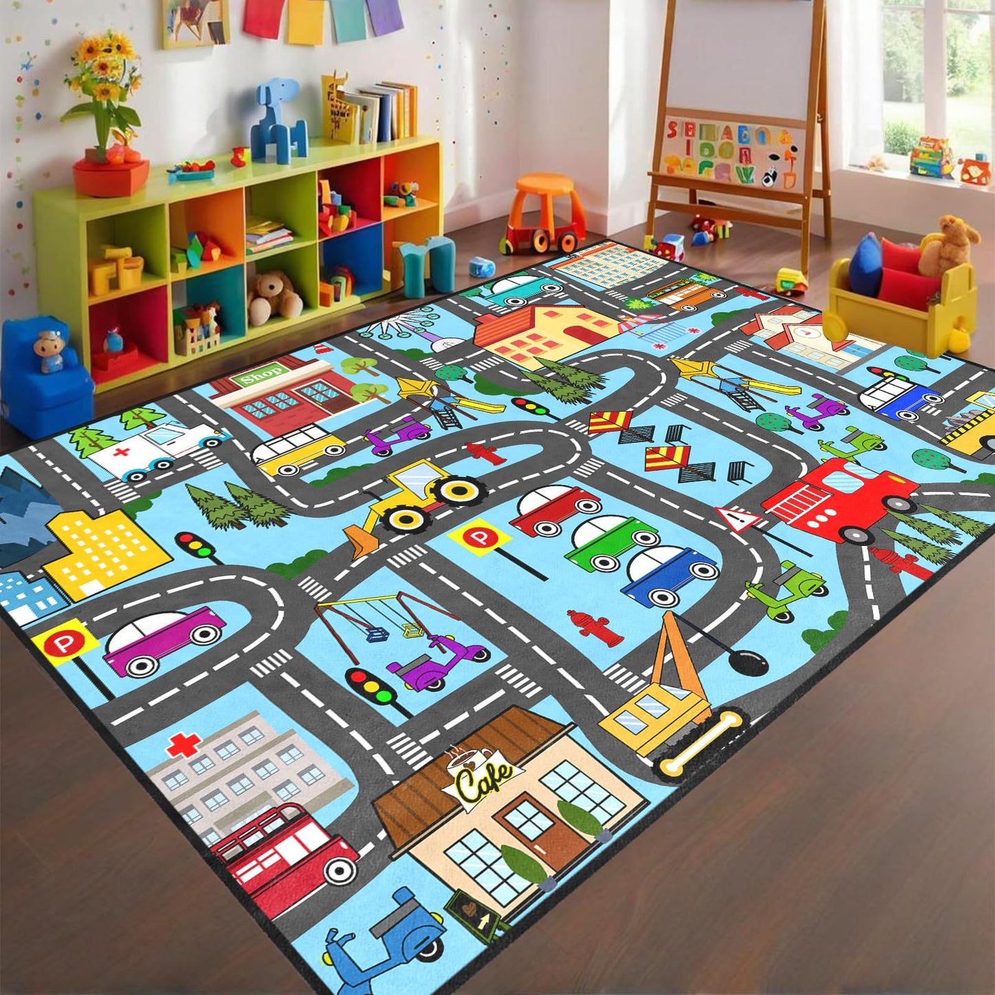 Car Rugs for Kids - Kids Carpet for Playroom Car Track Rug for Kids City Life Road Rug for Playroom Living Room Bedroom Classroom Decor, 2'5''×4'