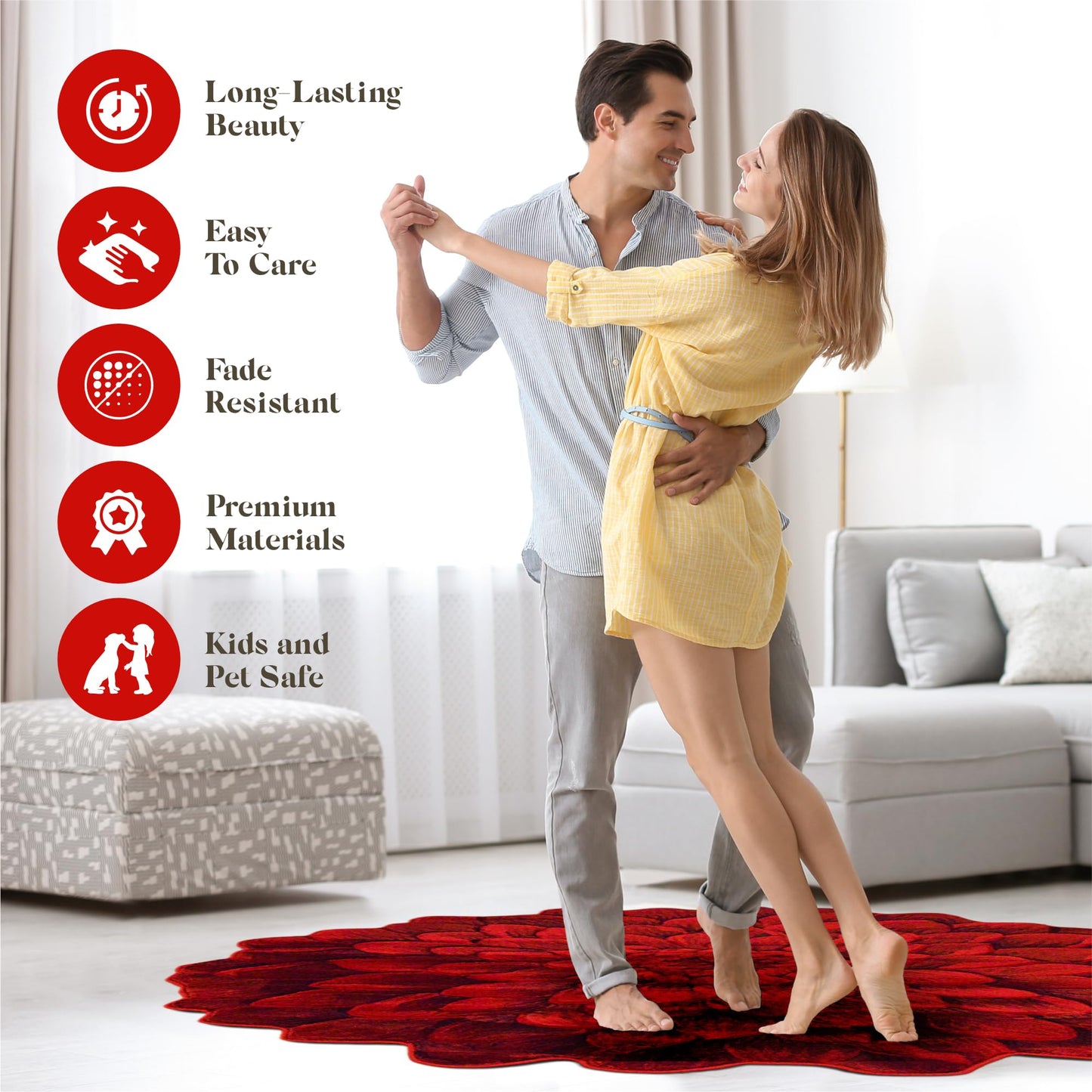 Flower Rug 2ft Round Area Rugs Cute Plush Flower Shaped Rug Circle Girly for Bedroom Floor Living Room Carpet 303 Red
