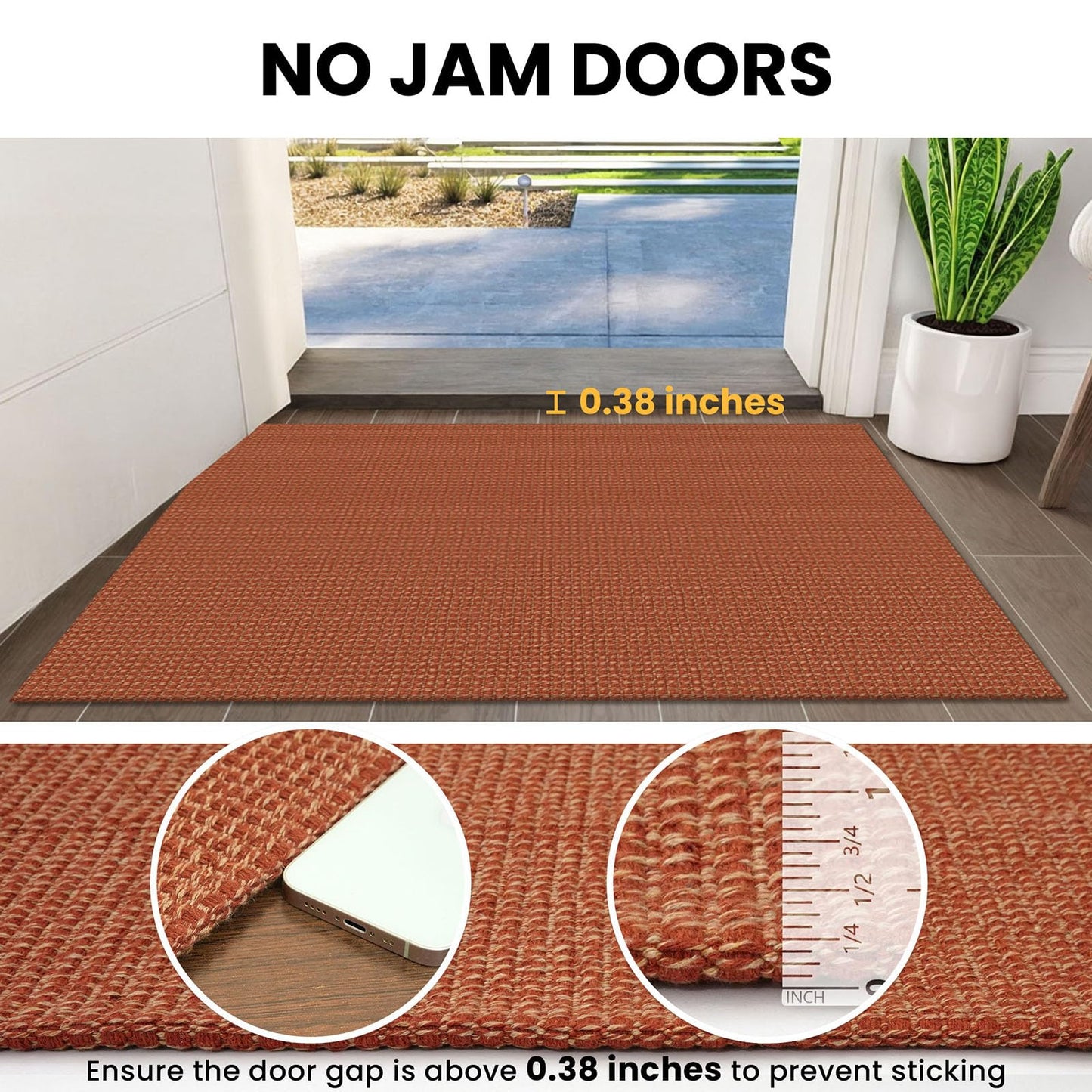 IOHOUZE Washable Runner Rug 2x7 Non Slip Runners for Hallways Entryway Runner Indoor, Kitchen Rugs Woven Cotton Floor Carpet for Kitchen Hall Entrance Bedroom, Burnt Orange/Tan