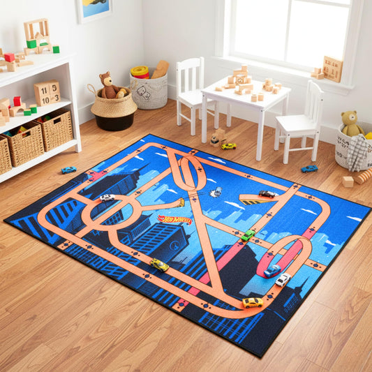 Hot Wheels Interactive Play Area Rug, 69 x 52 Inch Large Kids Race Track Playmat with Non-Slip Backing for Bedroom & Playroom (100% Officially Licensed Product) by Franco