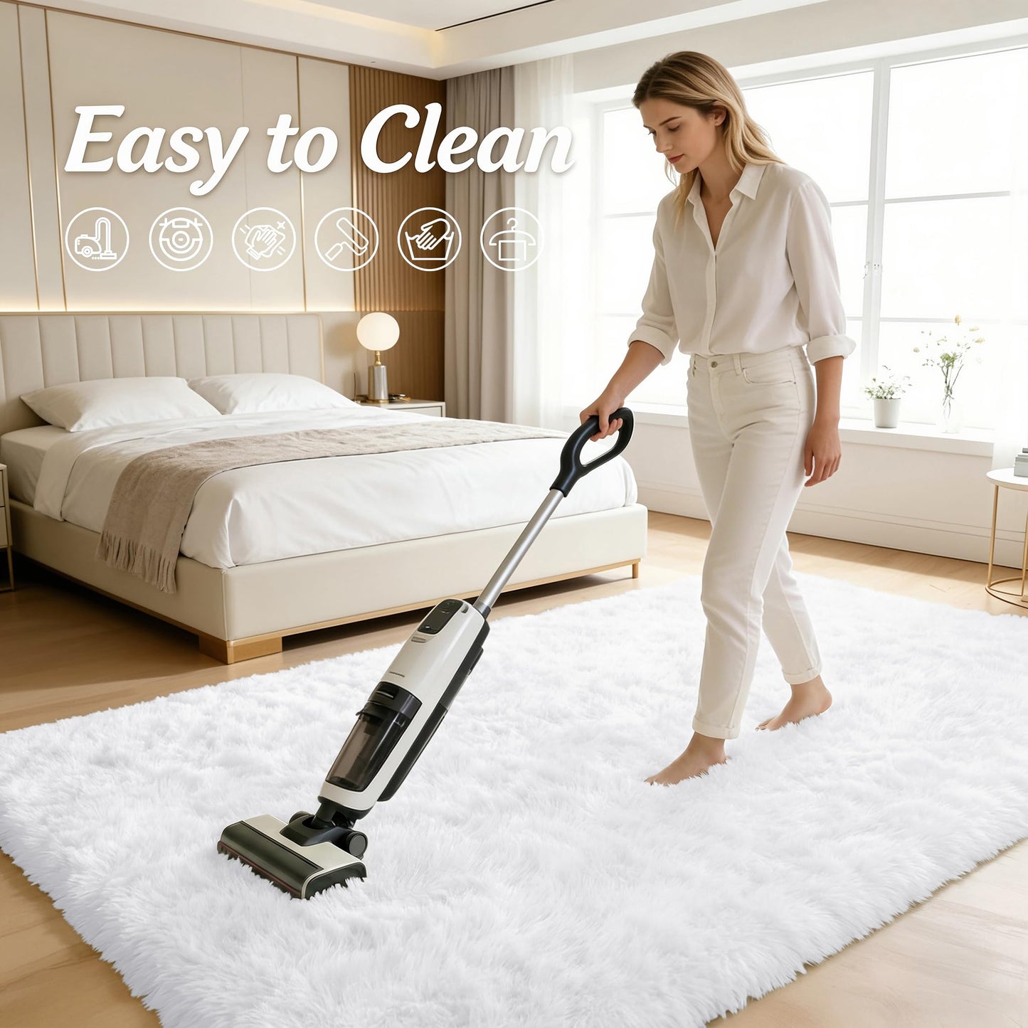 OLANLY 2x4 Machine Washable Runner Rugs for Hallway, Soft Fluffy Shaggy Bedside Rugs for Bedroom, Living Room, Indoor Floor Carpet for Kids Girls and Boys, Nursery Rooms, Home Decor Aesthetic, White