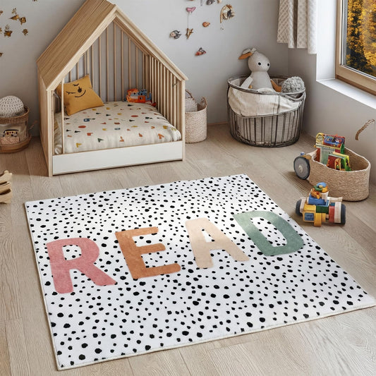 Dunzy Boho Classroom Read Rug 47x39 Inch Reading Corner Rug Back to School Decor Soft Pastel Anti Skid Read Carpets for Back to School Classroom Library Preschool Nursery Daycare Playroom