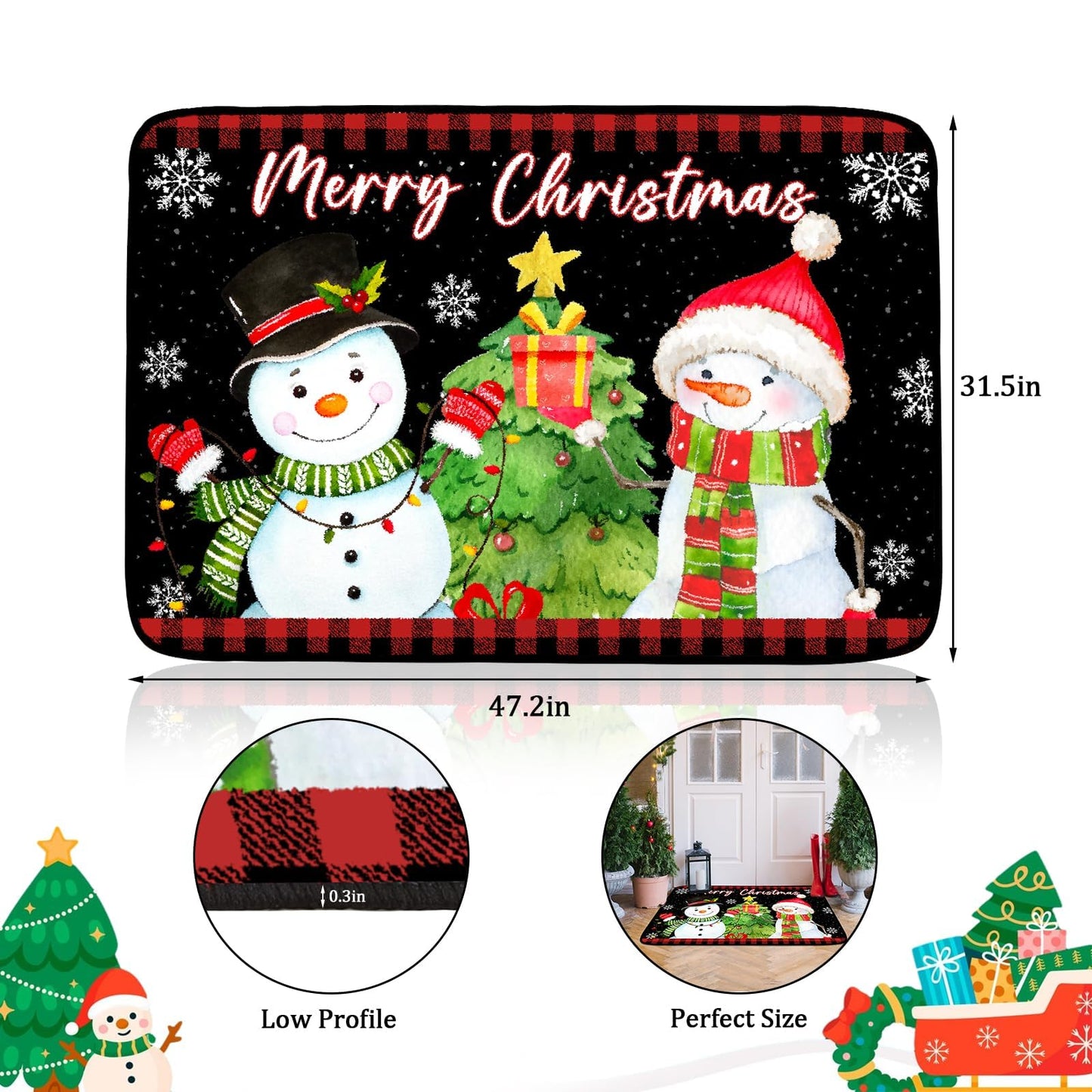 Svepndic 32"x47" Merry Christmas Decorative Doormat Indoor Mat Welcome Floor Mat Non Slip Blanket,Washable Entrance Door Mats,Low Profile Winter Christmas Door Mat