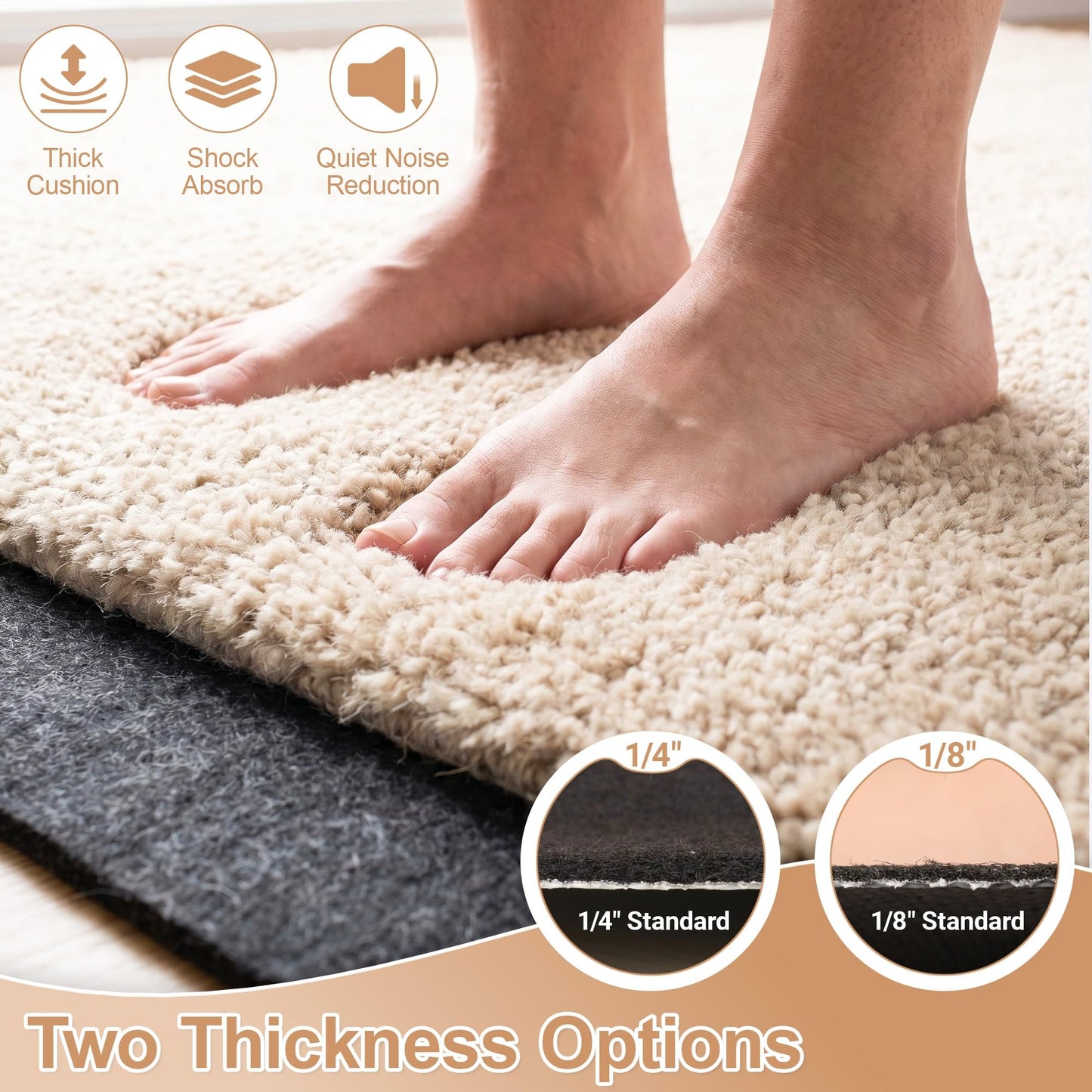 abalao 3x5 Ft 1/8 Inch Thick Waterproof Non Slip Rug Pad, Felt Rubber Dual Surface for Vinyl Plank LVP Laminate Hardwood