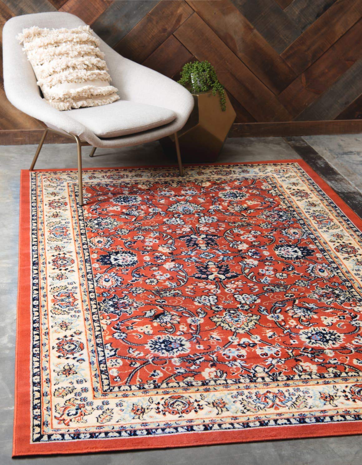 Unique Loom Sialk Hill Collection Area Rug - Washington (4' 1" x 6' 1" Rectangle, Terracotta/ Cream)