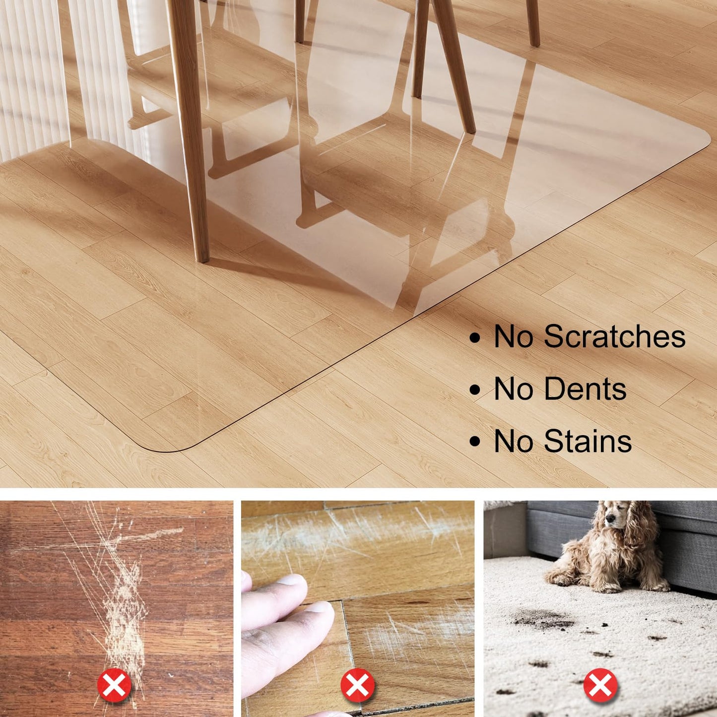 ZPAI Crystal Clear Floor Mat 3×5ft, Upgraded Easy Flat Waterproof Vinyl Rug Cover, Large Stain-Resistant Plastic Area Rug Floor Protector for Kitchen, Dining Room, High-Traffic Areas
