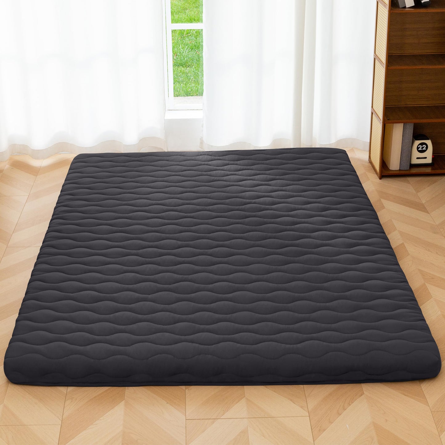 MAXYOYO Japanese Floor Futon Mattress Twin Size, 3" Thicken Tatami Sleeping Pad Foldable Roll Up Mattress, Portable Floor Mattress Pad for Adults, Guest Room, Camping, Black