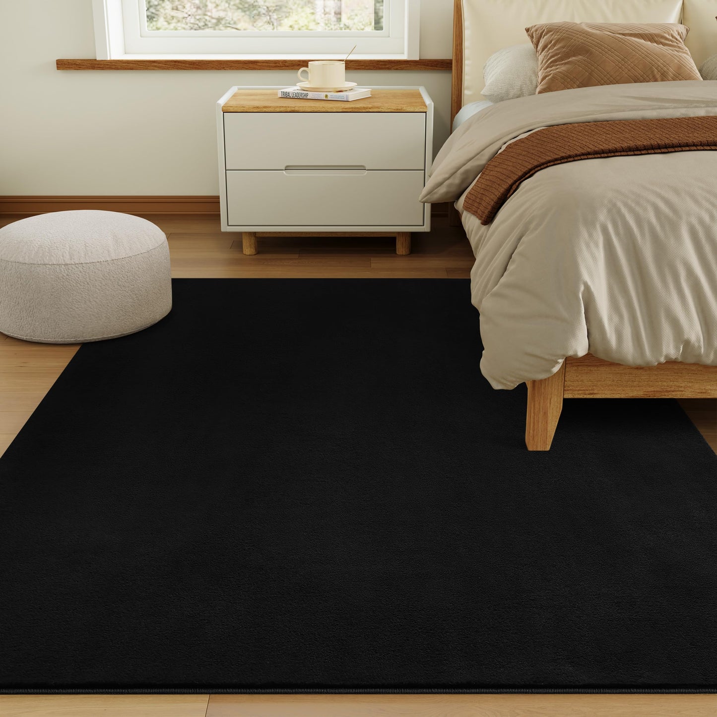 CASTLYE Solid Washable Area Rug - 8x10 Medium Pile Faux Cashmere Carpet for Living Room Bedroom, Black