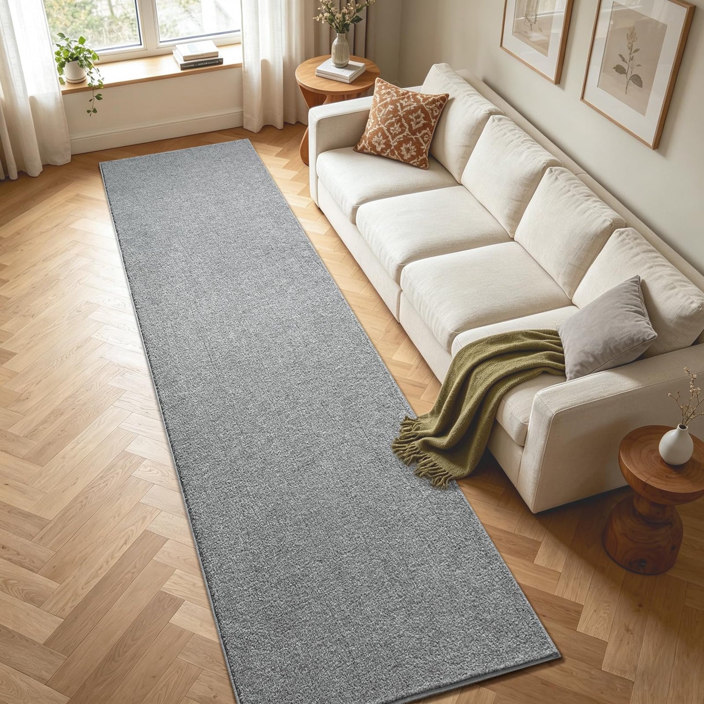 2x10 Washable Runner Rug for Hallway Kitchen Bedroom, Low-Pile Non-Slip Thin Area Rug for Entryway Bathroom, Indoor Carpet for Bedside Laundry Living Room Home Decor (Grey)