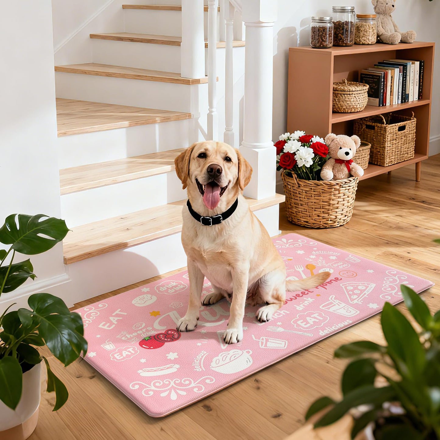 JSVSLTD Kitchen Rugs 17"x30" Cushioned Anti-Fatigue Rugs with Rubber Backing, Thick Comfort Floor Mats for Kitchen, Entryway, Laundry Room, Hallway, Pink