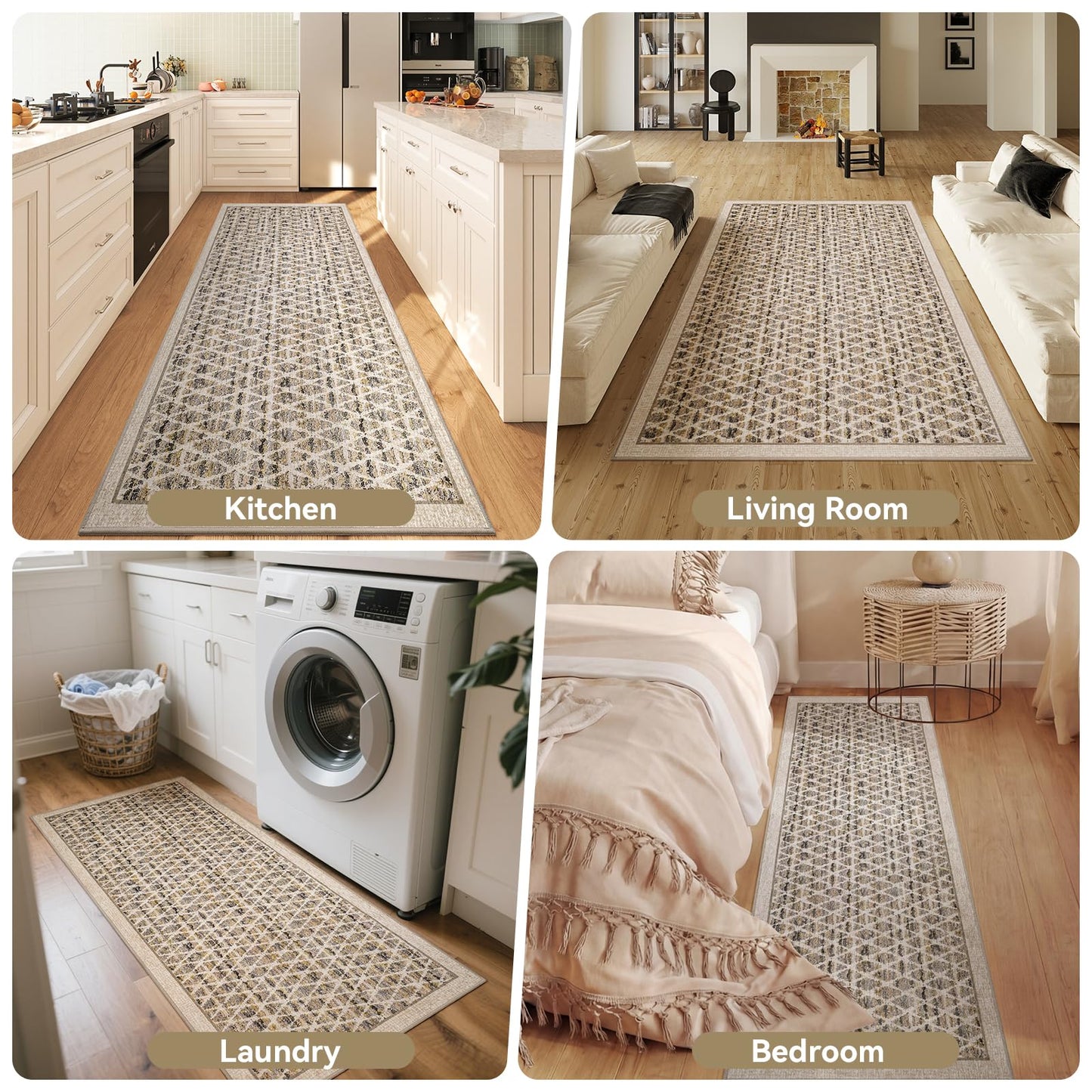 Hallway Runner Rug 2x8 Washable Non Slip, Kitchen Runner Rug & Long Indoor Runner Carpet for Entryway Laundry Room Bedroom, Vintage Low Pile Area Rug (2'x8', Beige)