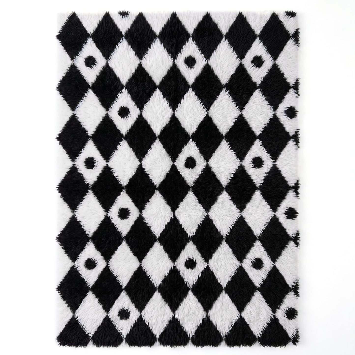 PureCozy Checkered Rug 5x8 Fluffy Shag Living Room Black and White Area Rug Modern Washable Carpet Soft Shaggy Non Slip Indoor Plush Fuzzy Rugs for Bedroom Dorm Office Home Aesthetic Decor