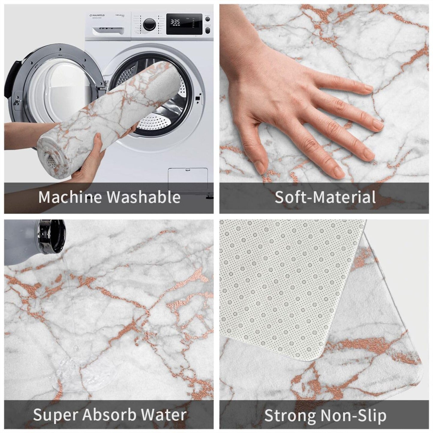 Vlolentlla Marble Print Memory Foam Bath Mat Rug, Bathroom Floor Mat Non-Slip Washable Bathmat Doormat for Tub Shower Mat Room Entryway Home Décor, 20x31.5in