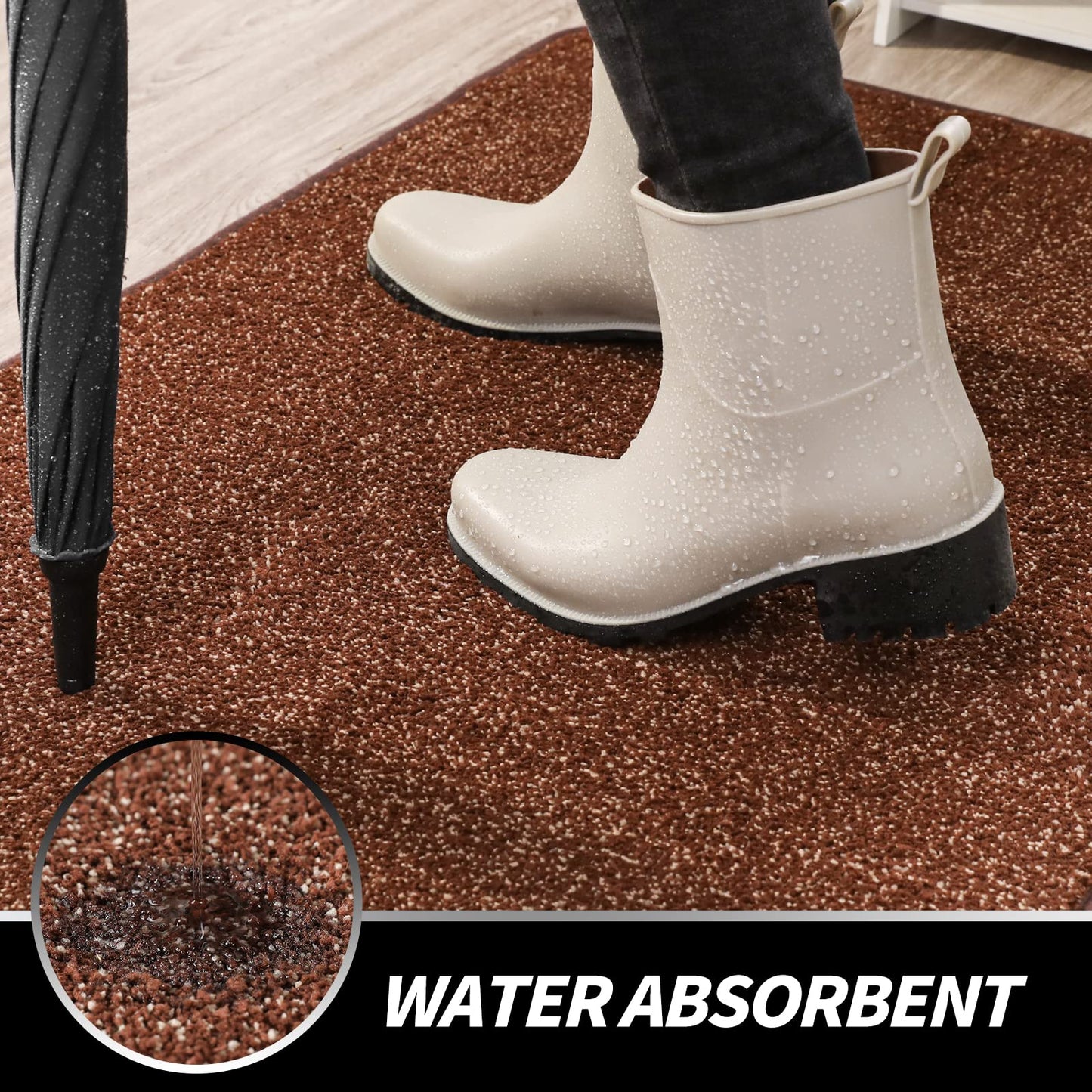 LINLA Indoor Doormat, Super Absorbs Mud Mat, Washable Non-Slip Rubber Backing Clean Door Mat for Doorways Inside Dirt Trapper Mats Shoes Scraper, 18x30 Inches Camel Coffee