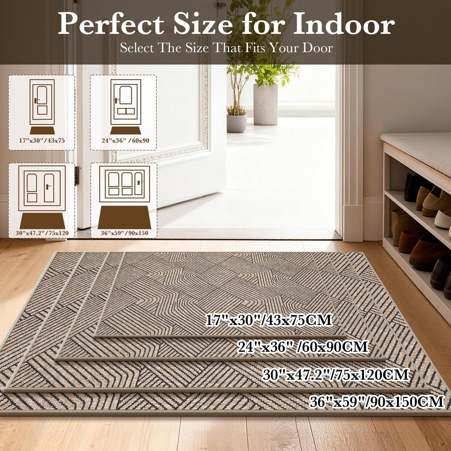 Naoloture Indoor Door Mat 24"x36", Low-Profile Welcome Front Door Mat Indoor Entrance, Non Slip Rubber Backing Inside Doormat Washable Entryway Dirt Resistant & Absorbent 2x3 Entry Mat, Light-Brown