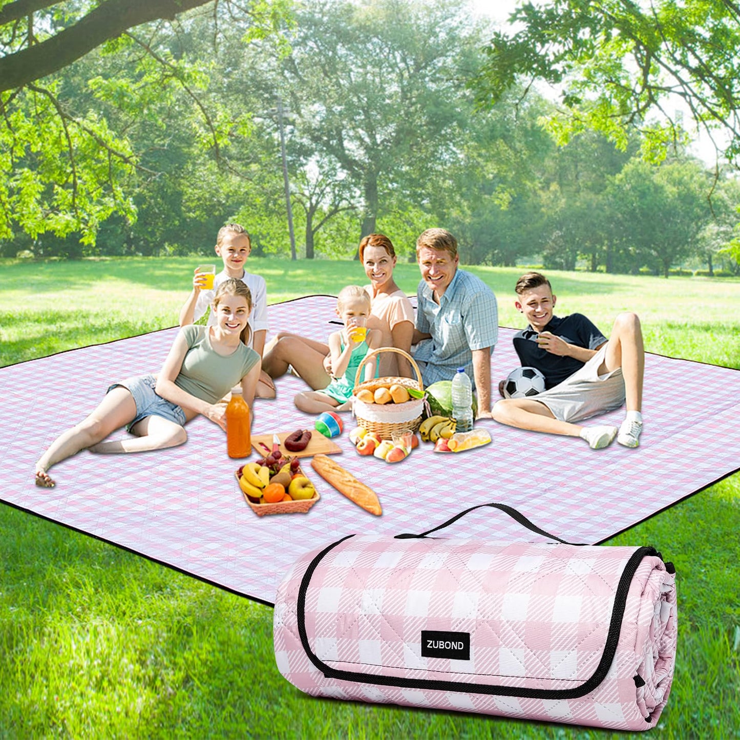 Picnic Blankets Outdoor Blanket Waterproof, 80''x80'' Extra Large Beach Blanket Sandproof Foldable Machine Washable, Vintage Gingham Picnic Mat Grass Lawn Park Family Camping Party Music Festival