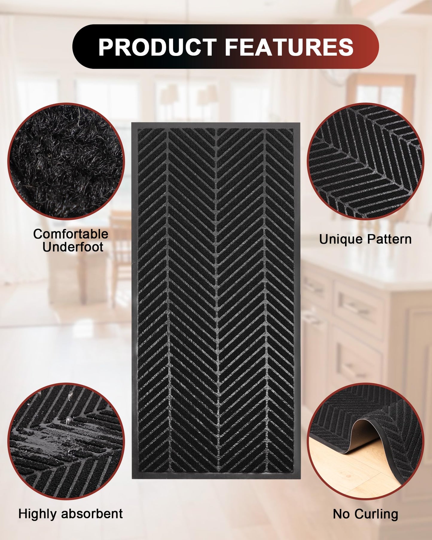 Front Door Mat Indoor Outdoor Entrance, 4' x 12' Heavy Duty Doormat for Entryway, Absorbent Low Profile Welcome Mats Non-Slip, Trap Dirt Durable Mats for Home, Patio, Garage