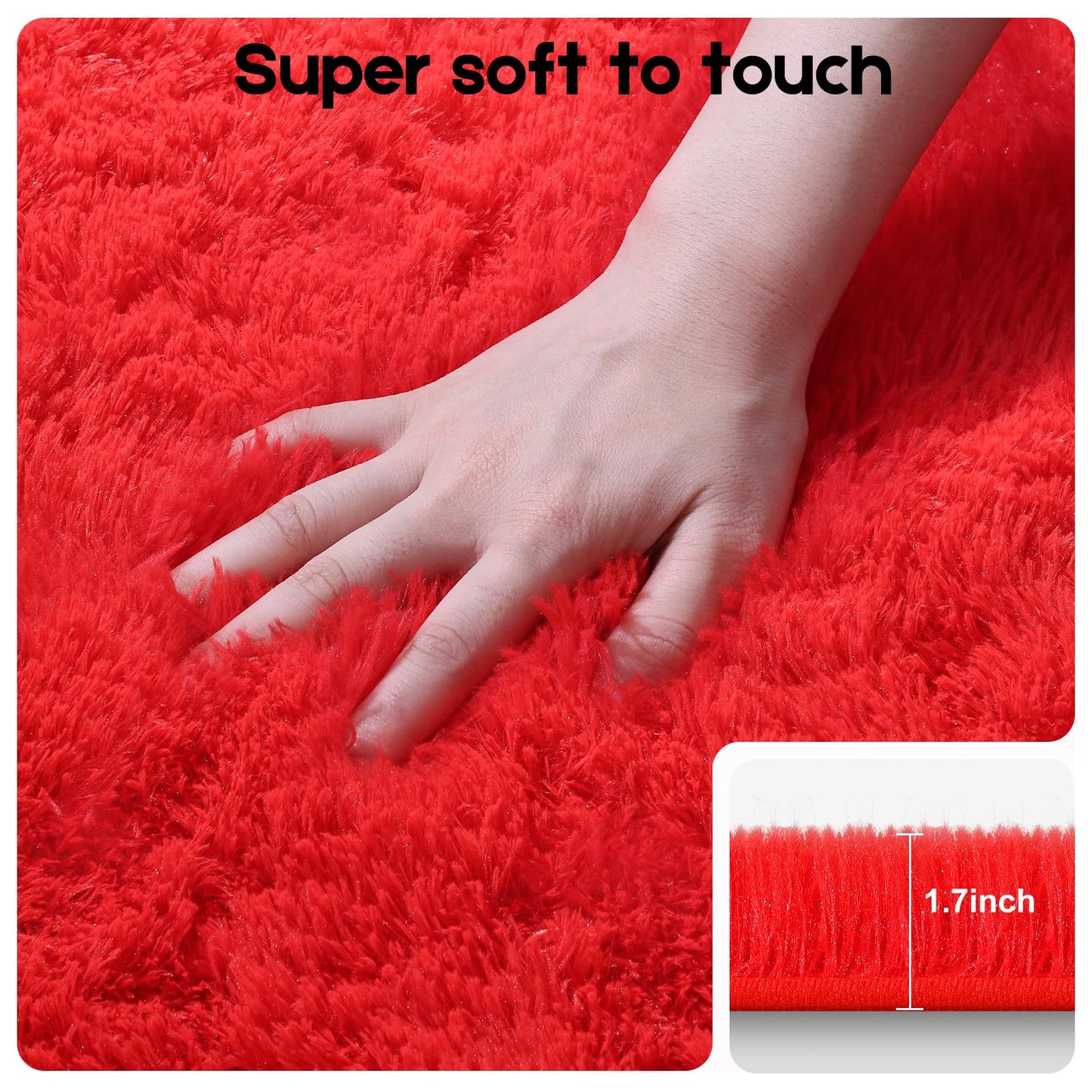 Mhyup 3x5 Red Rug for Bedroom Living Room, Fluffy Small Area Rug Soft Shag Non-Slip Carpet for Kids Boys and Girls Nursery Room Dorm Indoor Home Decor (3ft x 5ft, Red)