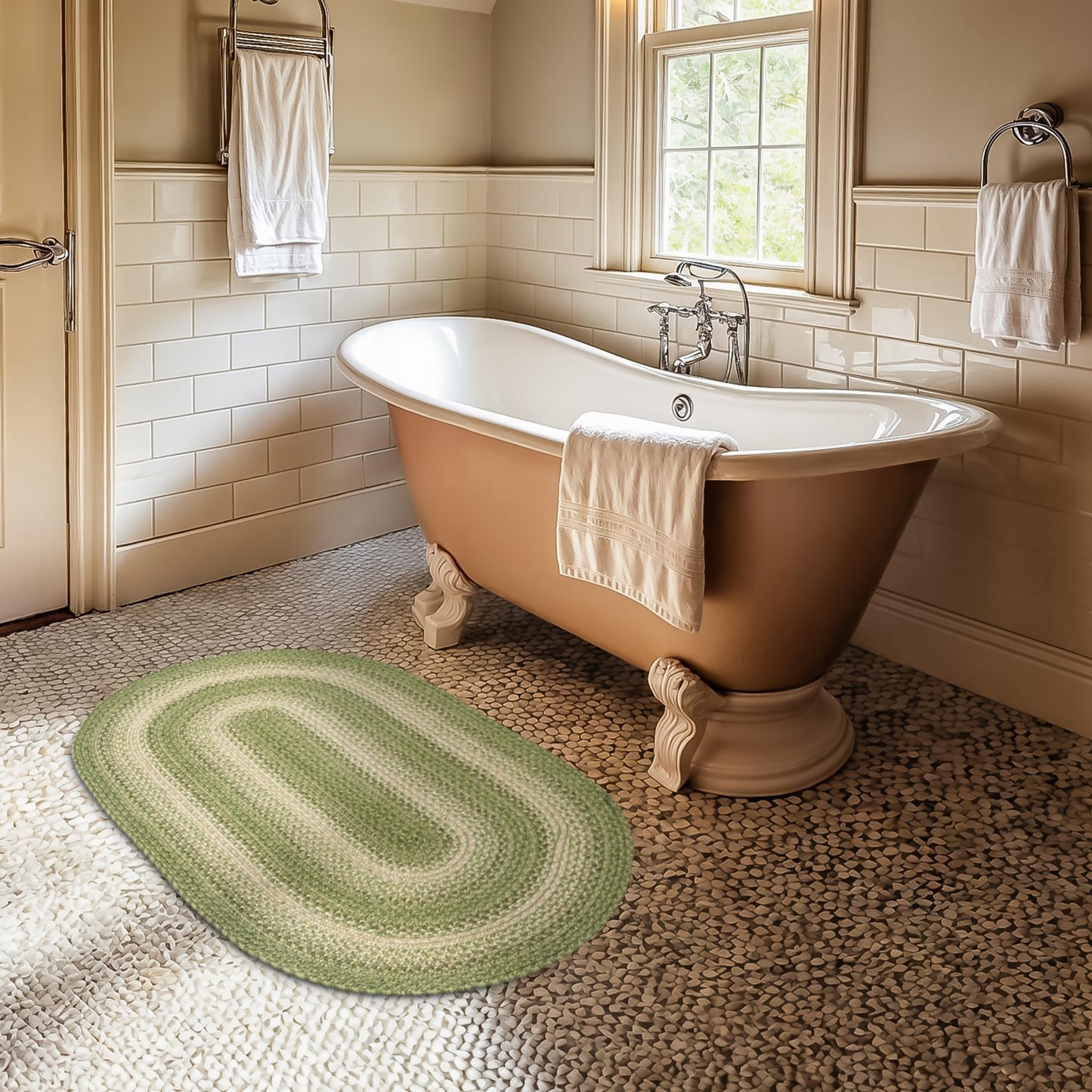 Homespice Grassland Green Oval Rug 20x30 - Country Style Green Kitchen Rug of Jute for Rustic House Decor