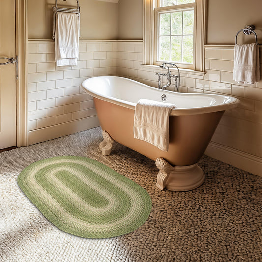 Homespice Grassland Green Oval Rug 20x30 - Country Style Green Kitchen Rug of Jute for Rustic House Decor