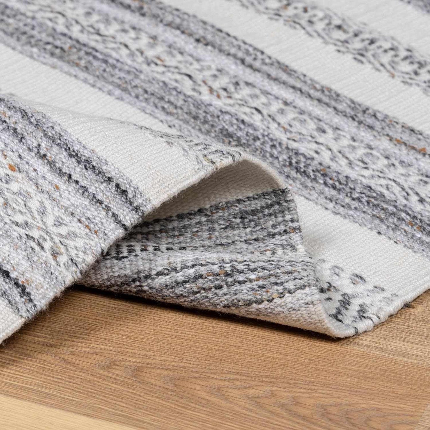 Hauteloom Geographe Recycled Material Living Room, Bedroom Area Rug - Striped Geometric Border - Contemporary Modern Minimalist Farmhouse Boho - Beige, Dark Red, Charcoal, White, Gray - 5' x 7'6"
