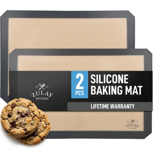 Zulay Kitchen Silicone Baking Mat 2 Pack – 16.5"×11.6" BPA-Free Reusable Baking Sheet, Heat Resistant 480°F – Non-Slip Border, Perfect for Cookies, Bread, Pastries & Oven Use - (Dark Gray)