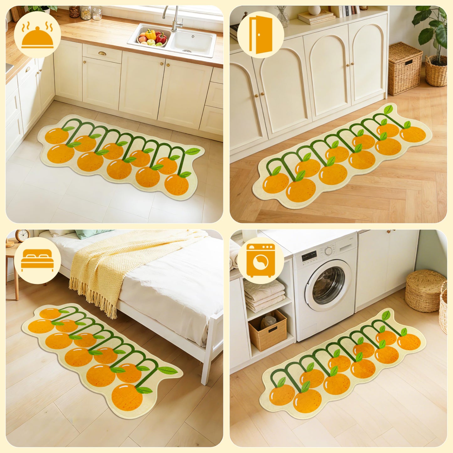 XSYarn Irregular Runner Rug, Soft Low-Pile Non Slip Backing Washable Kitchen Laundry Mat Cute Fruit Shape Aesthetic Accent Rug Home Decor for Bedroom Living Room Entryway, 20"x48", Orange