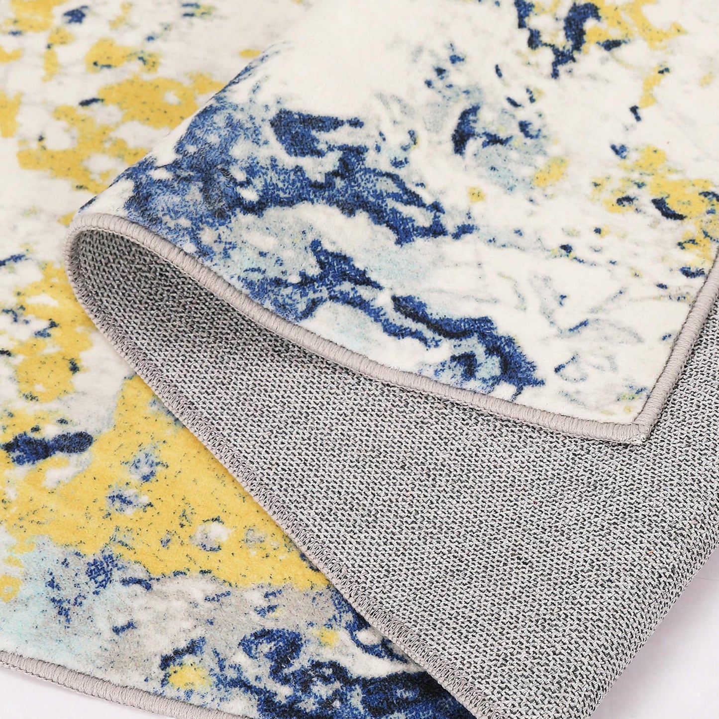 Abstract Modern Area Rug, 2x3 Washable Foldable Soft Rugs with Non-Slip Backing, Non-Shedding Floor Mat, Stain Resistant Carpet for Living Room Bedroom Dining Room Office, Yellow Blue
