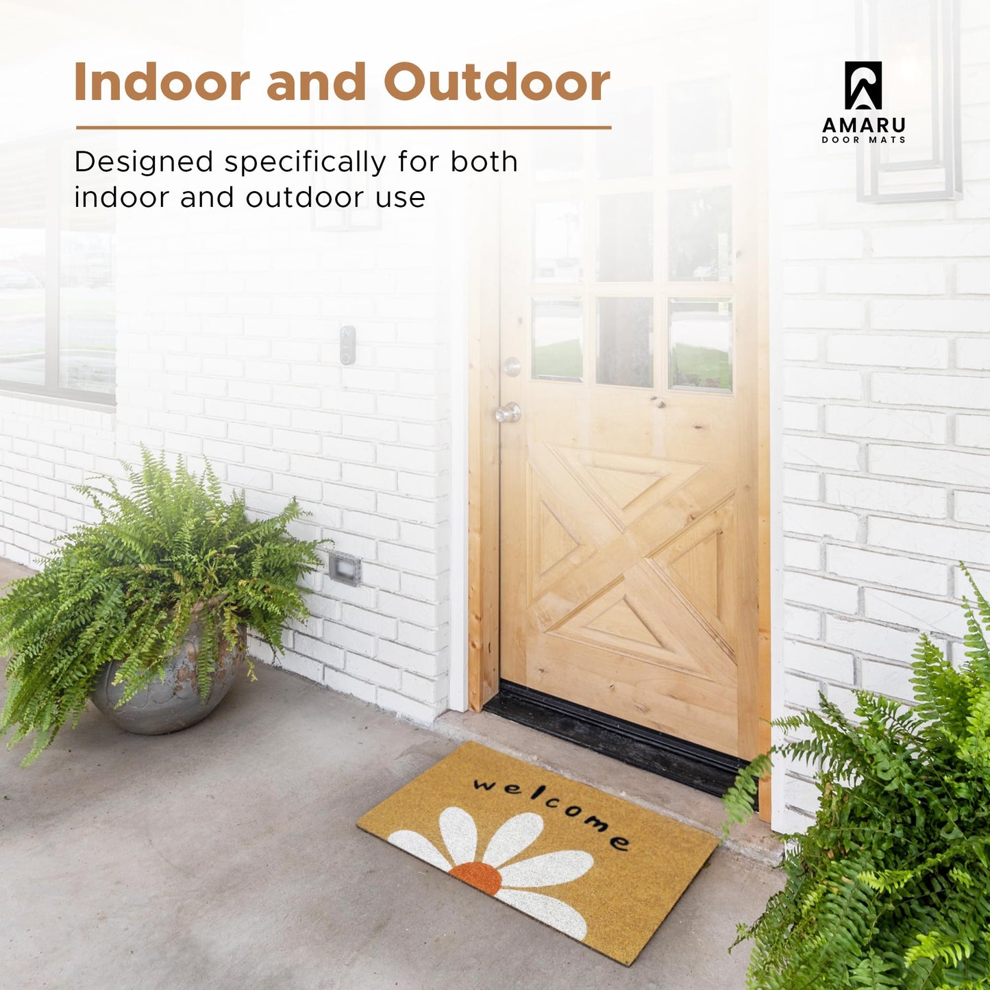 Welcome Daisy - 17"x29" - Coir Door Mat with Heavy Duty Backing - Welcome Mats for Entryway, Porch - Anti-Slip PVC & Coconut Fiber Surface - Natural Home Accessories, Minimalist Original Design