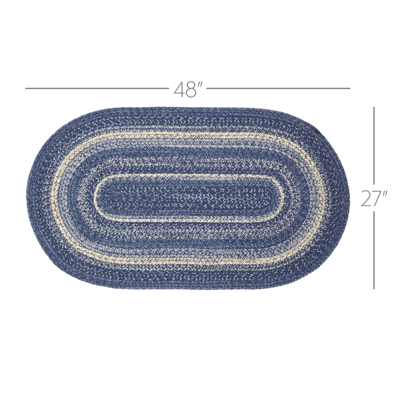 VHC Brands Great Falls Blue Rug with PVC Pad, Jute Blend, Oval, Blue White, 27x48 inches