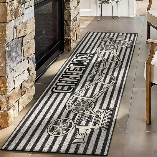 Movie Theme Area Rug, 1.3x7ft, Retro Movie Reel Vertical Black and White Striped Rug Runners for Hallways, Cozy Reduce Noise Film Lover Gift Decor Carpet for Living Room Kitchen
