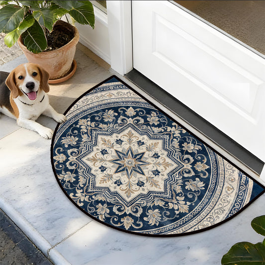 NYZE Semi Circle Door Mat Half Round Welcome Mat Non Slip Low-Pile Absorbent Half Circle Entryway Rug for Bathroom Bedroom Laundry Room(Mandala, 24"×36")
