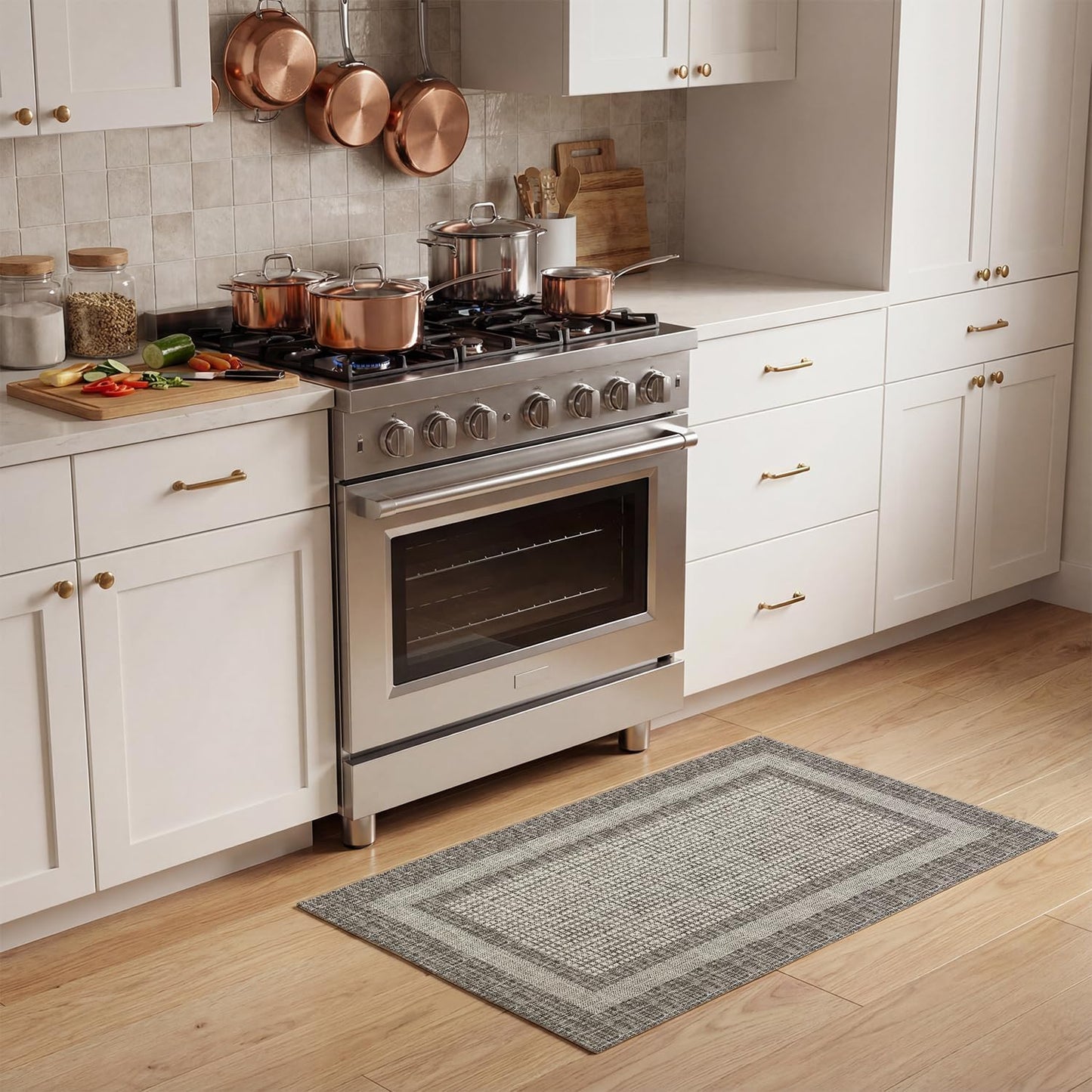 Artoid Mode Grey Rectangle Plaid Washable Doormat, Seasonal Decor Non Slip Low-Profile Absorbent Natural Rubber Back Door Mat 17x29 Inch